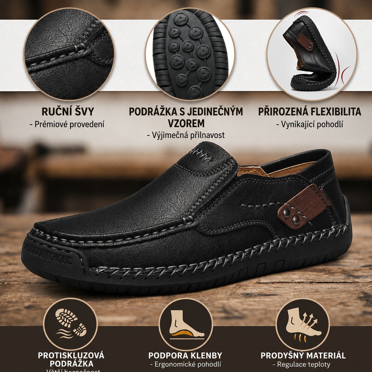 Prémiové kožené mokasíny - Pohodlí a styl - Ergonomický design s oporou klenby, voděodolné a protiskluzové. 🔥 Sleva 50 % po omezenou dobu!