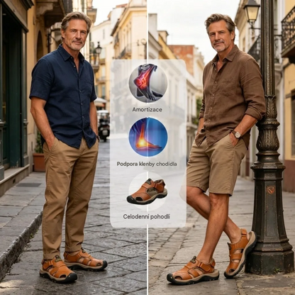 (🔥Letní speciál - Časově omezená sleva 50 %) Klasické letní pánské ortopedické sandály, které kombinují oporu a prodyšnost✅ Snižují tlak při chůzi, takže chůze je snazší a pohodlnější.