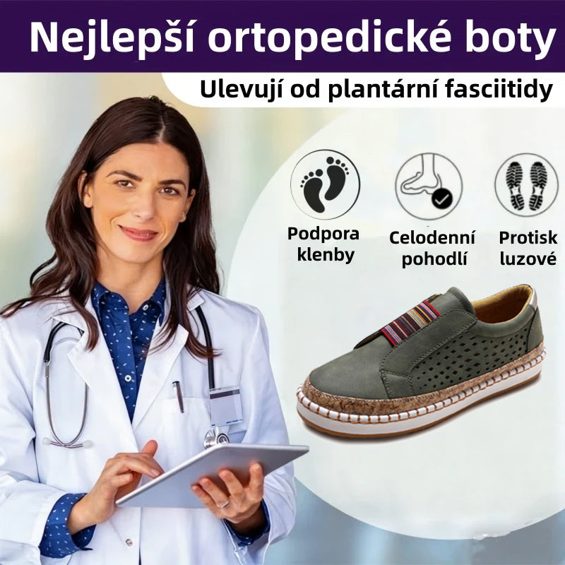 Pohodlná ortopedická obuv – s podporou klenby, zmírňuje bolest; prodyšná.