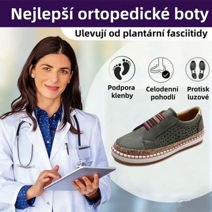 Pohodlná ortopedická obuv – s podporou klenby, zmírňuje bolest; prodyšná.