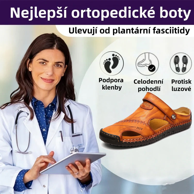 🔥 50% sleva | Ortopedické kožené sandály Ventorte® | Poskytují oporu klenby pro úlevu od bolesti; lehké, tlumí nárazy a mají nepromokavý kožený svršek.