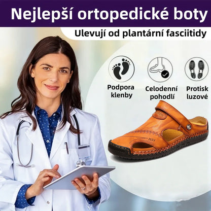 🔥 50% sleva | Ortopedické kožené sandály Ventorte® | Poskytují oporu klenby pro úlevu od bolesti; lehké, tlumí nárazy a mají nepromokavý kožený svršek.