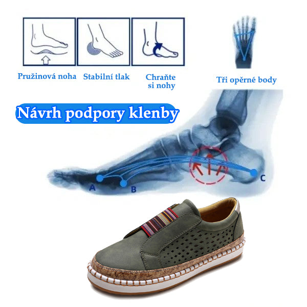 Pohodlná ortopedická obuv – s podporou klenby, zmírňuje bolest; prodyšná.