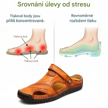 🔥 50% sleva | Ortopedické kožené sandály Ventorte® | Poskytují oporu klenby pro úlevu od bolesti; lehké, tlumí nárazy a mají nepromokavý kožený svršek.